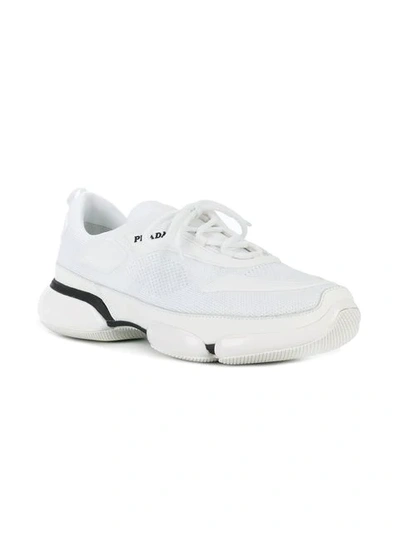 Shop Prada White And Grey Cloudbust Leather Sneakers