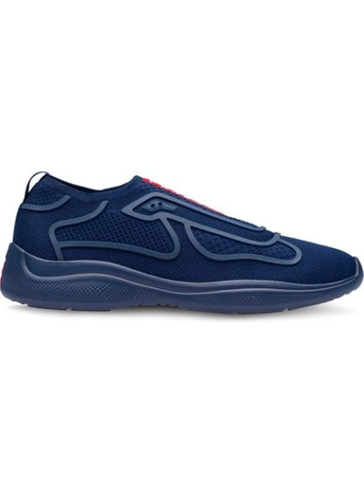 Shop Prada Fabric Sneakers In Blue
