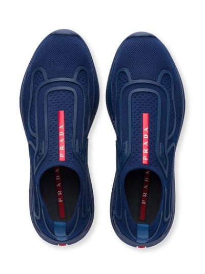Shop Prada Fabric Sneakers In Blue