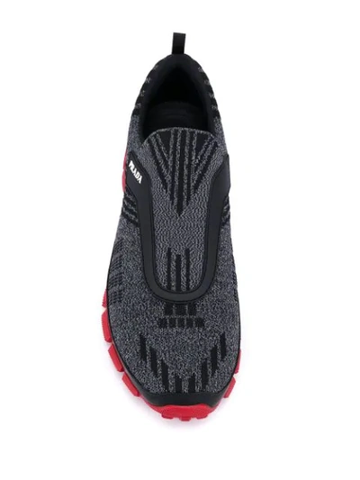 Shop Prada Crossection Knit Sneakers In F0n98 Nero + Rosso