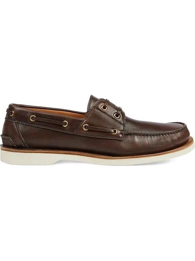 Shop Gucci Leather Loafer With Web In Brown