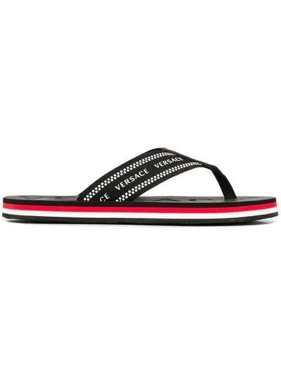 Shop Versace Logo Print Flip Flops In Black