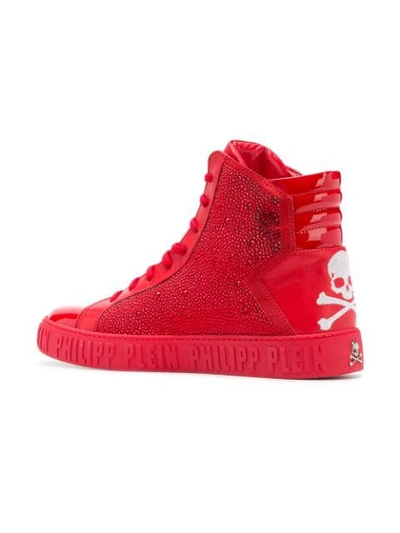 Shop Philipp Plein Rhinestone Embellished Hi-top Sneakers In Red
