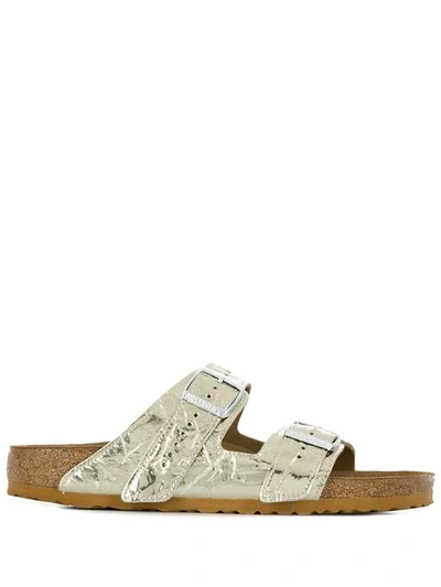 Shop Rick Owens Crinkle Effect Metallic-tone Sandals In Gold