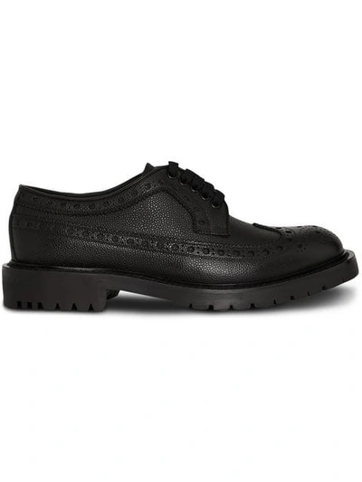 Shop Burberry Brogue Detail Grainy Leather Derby Shoes In Black