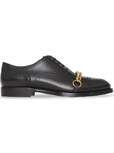 Shop Burberry Black Lewis Lace Up Chain Detail Leather Brogues