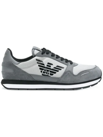 Shop Emporio Armani Panelled Lace-up Sneakers In Grey