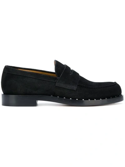 Shop Valentino Micro Stud Loafers In Black
