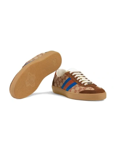 Shop Gucci Brown, Orange And Blue Original Gg And Suede Web Sneakers