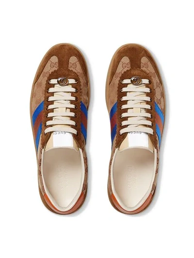 Shop Gucci Brown, Orange And Blue Original Gg And Suede Web Sneakers