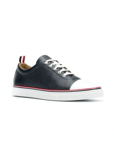 Shop Thom Browne Straight Toe Cap Leather Trainer In Blue