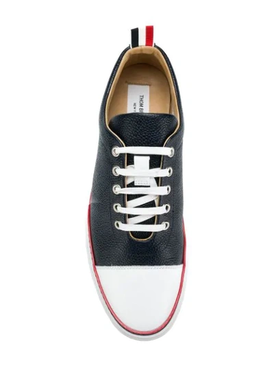 Shop Thom Browne Straight Toe Cap Leather Trainer In Blue
