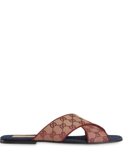 Shop Gucci Gg Canvas Slide Sandals In Red