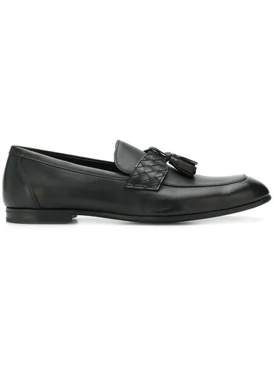 Shop Bottega Veneta Intrecciato Panel Loafers In Black