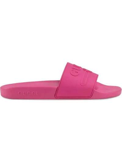 Shop Gucci Logo Rubber Slide Sandal In Pink