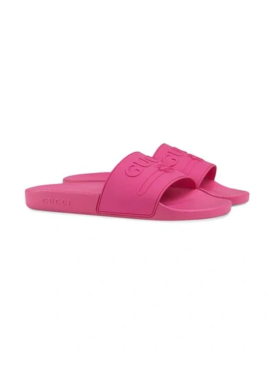 Shop Gucci Logo Rubber Slide Sandal In Pink