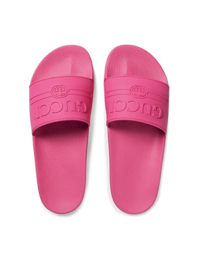 Shop Gucci Logo Rubber Slide Sandal In Pink