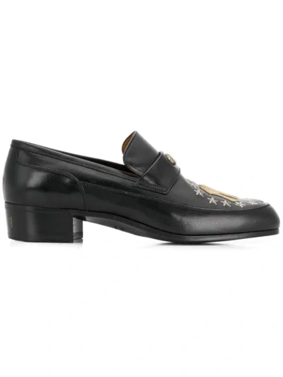 Shop Mumofsix Yankee Embroidered Loafers In Black