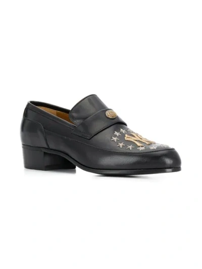 Shop Mumofsix Yankee Embroidered Loafers In Black