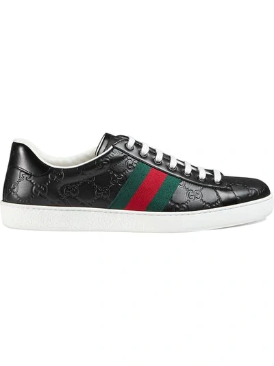 Shop Gucci Ace  Signature Low-top Sneaker In Black