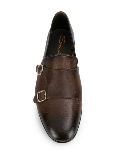 Shop Santoni Monk Strap Loafers In Brown