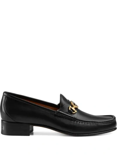 Shop Gucci Leather Moccasin With Gg In Black