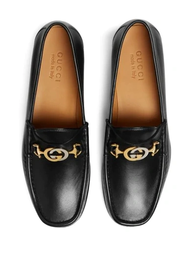 Shop Gucci Leather Moccasin With Gg In Black