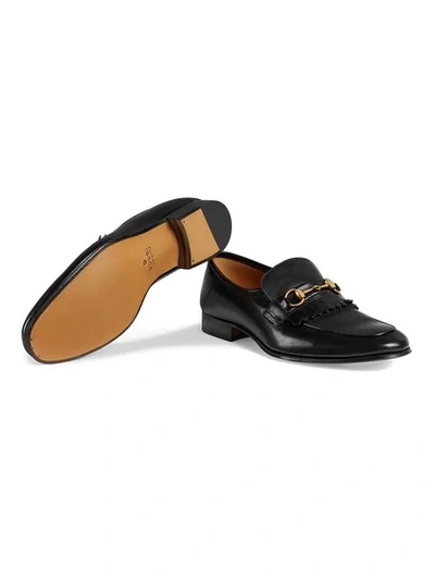 Shop Gucci Leather Fringe Horsebit Loafer In Black