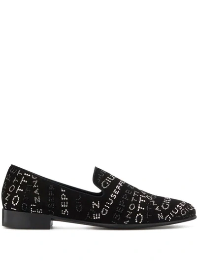 Shop Giuseppe Zanotti Embellished Logo Loafers In Black