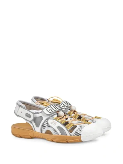 Shop Gucci Mesh Drawstring Flat Sandals In White