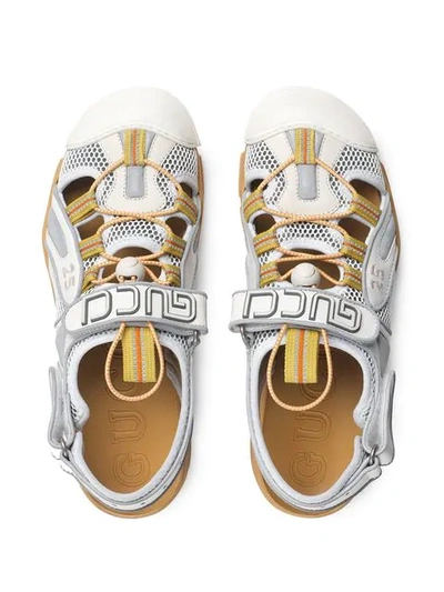 Shop Gucci Mesh Drawstring Flat Sandals In White