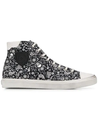 SAINT LAURENT BEDFORD SKULL PRINT SNEAKERS - 黑色