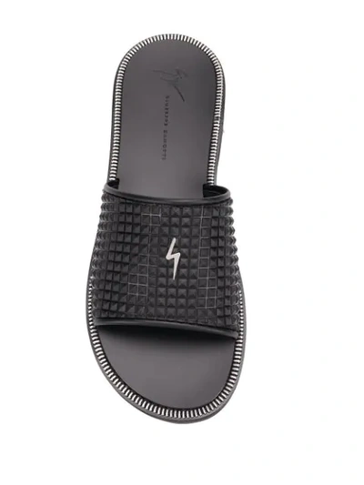 GIUSEPPE ZANOTTI LEATHER SLIP-ON SANDALS - 黑色