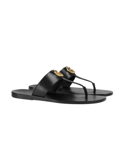 Shop Gucci Leather Thong Sandal With Double G In Black