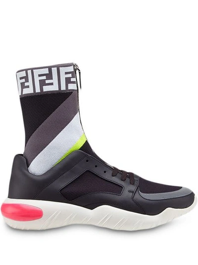 Shop Fendi Technical Fabric Sock Sneakers In F16od-black+mult Mareng Wh