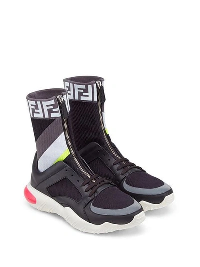 Shop Fendi Technical Fabric Sock Sneakers In F16od-black+mult Mareng Wh