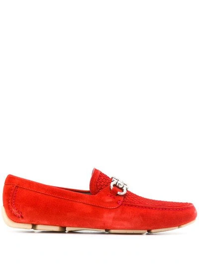 Shop Ferragamo Gancini Bit Driver Loafers In Red