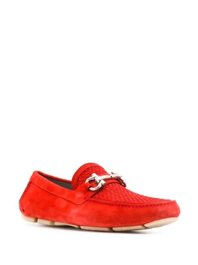 Shop Ferragamo Gancini Bit Driver Loafers In Red