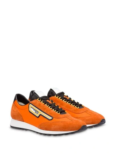 Shop Prada Suede And Nylon Sneakers In F0250 Lobster Orange