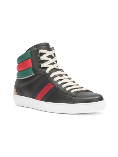 Shop Gucci Ace Stripe High Top Sneakers In Black