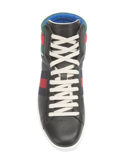 Shop Gucci Ace Stripe High Top Sneakers In Black