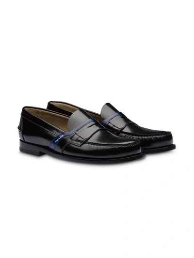 Shop Prada Classic Logo Loafers In Black