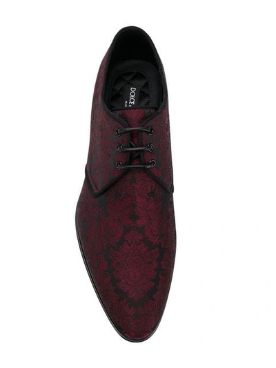 Shop Dolce & Gabbana Floral Brocade Lace-up Shoes In Red