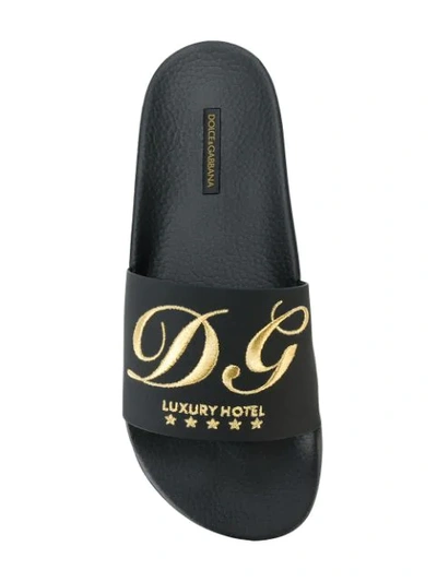 Shop Dolce & Gabbana Logo Embroidered Sliders In Black