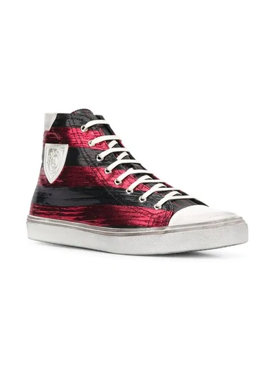 Shop Saint Laurent Striped Bedford Sneakers In Red