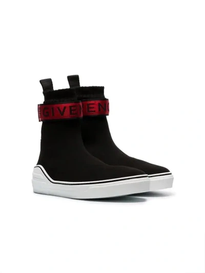 Shop Givenchy Black, Red And White 4g Webbing Knitted Sneakers