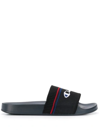 Shop Champion Logo Slide Sandals In Black