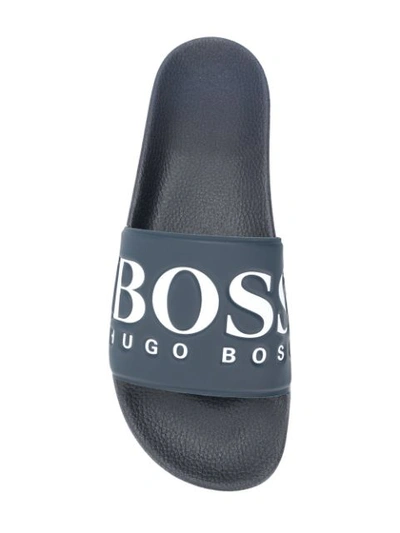 Shop Hugo Boss Logo Slides In Blue