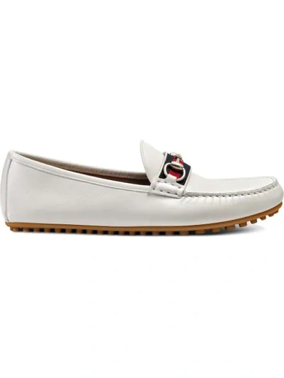 Shop Gucci Leather Driver With Web In White