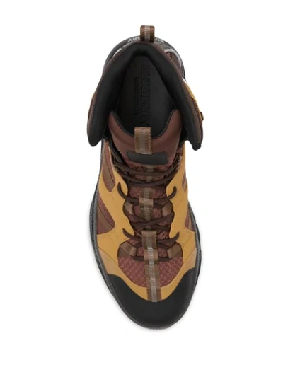 Shop Burberry Monogram Motif Mesh And Nubuck High-top Sneakers In Brown